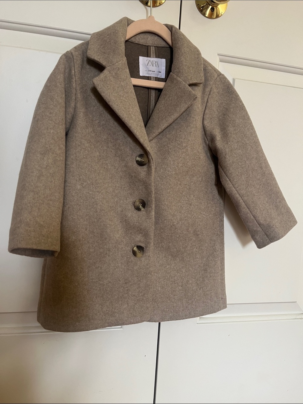 Zara Kids Taupe Pea Coat with Button Front